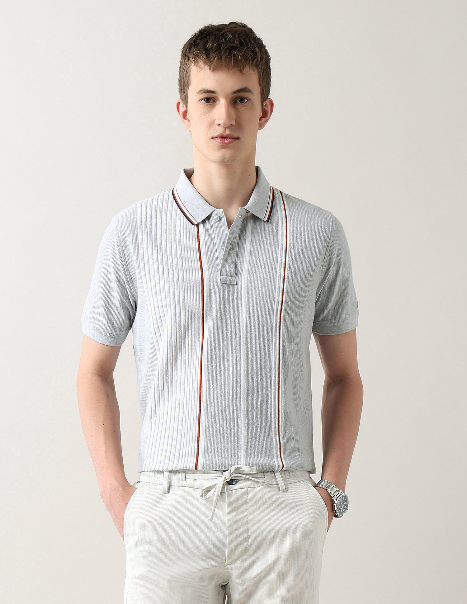 Arrow Sport Vertical Striped Regular Fit Polo Shirt