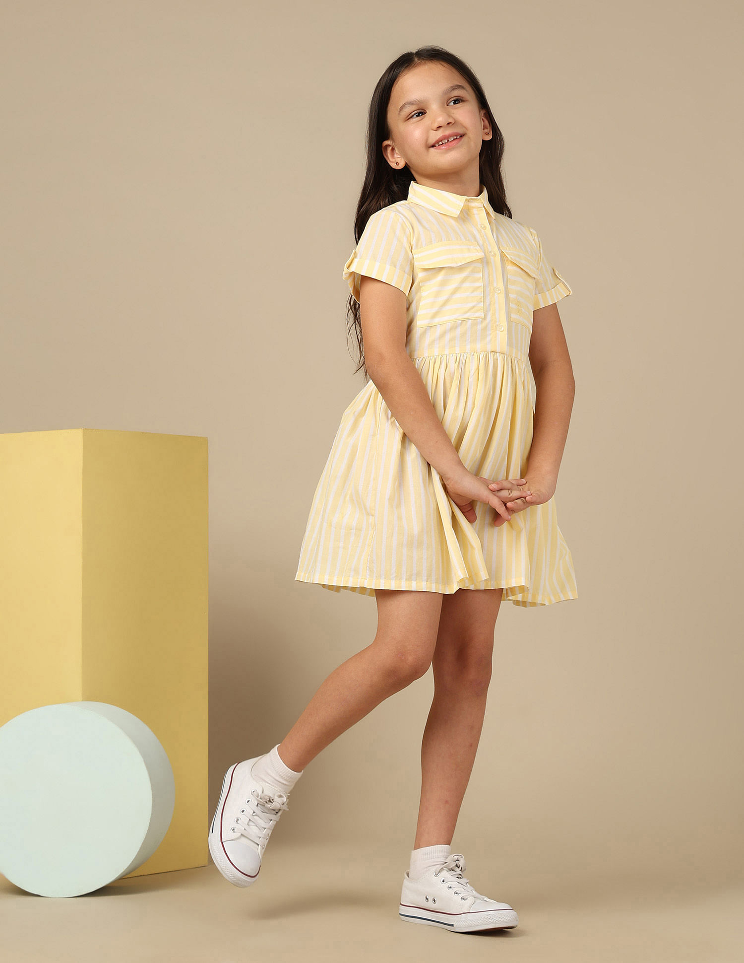 U.S. Polo Assn. Kids Girls Vertical Striped Shirt Dress