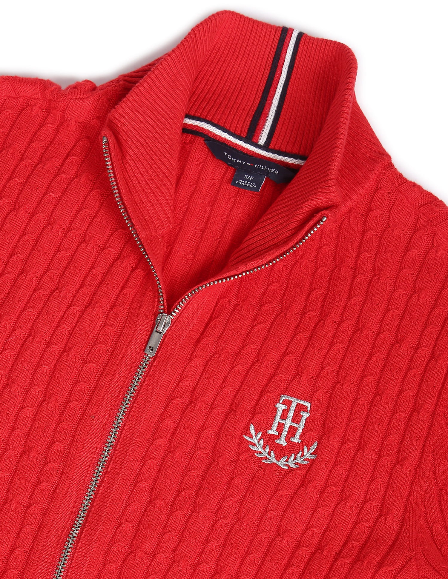 Buy Tommy Hilfiger Women Red Juniper Cable Knit Zip Front Cotton 