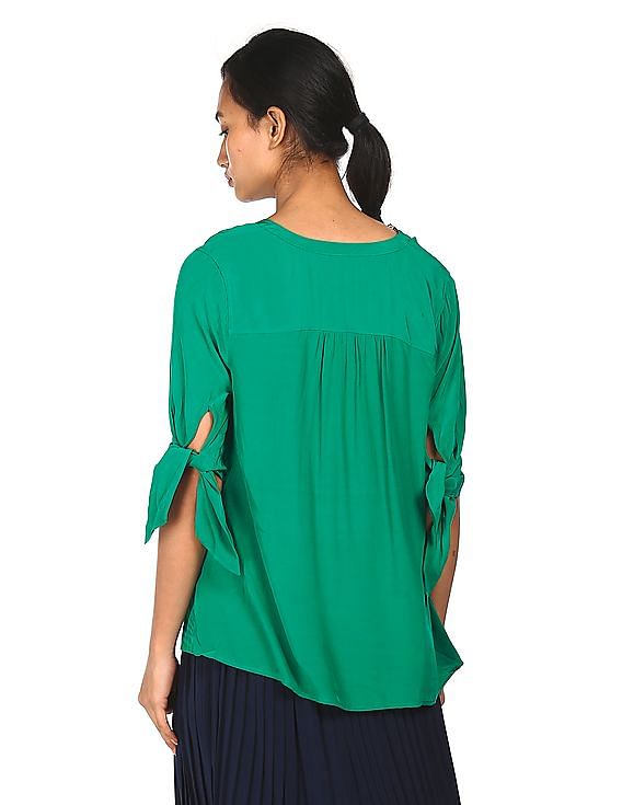 Tommy Hilfiger Women Green Notch Collar Solid Top