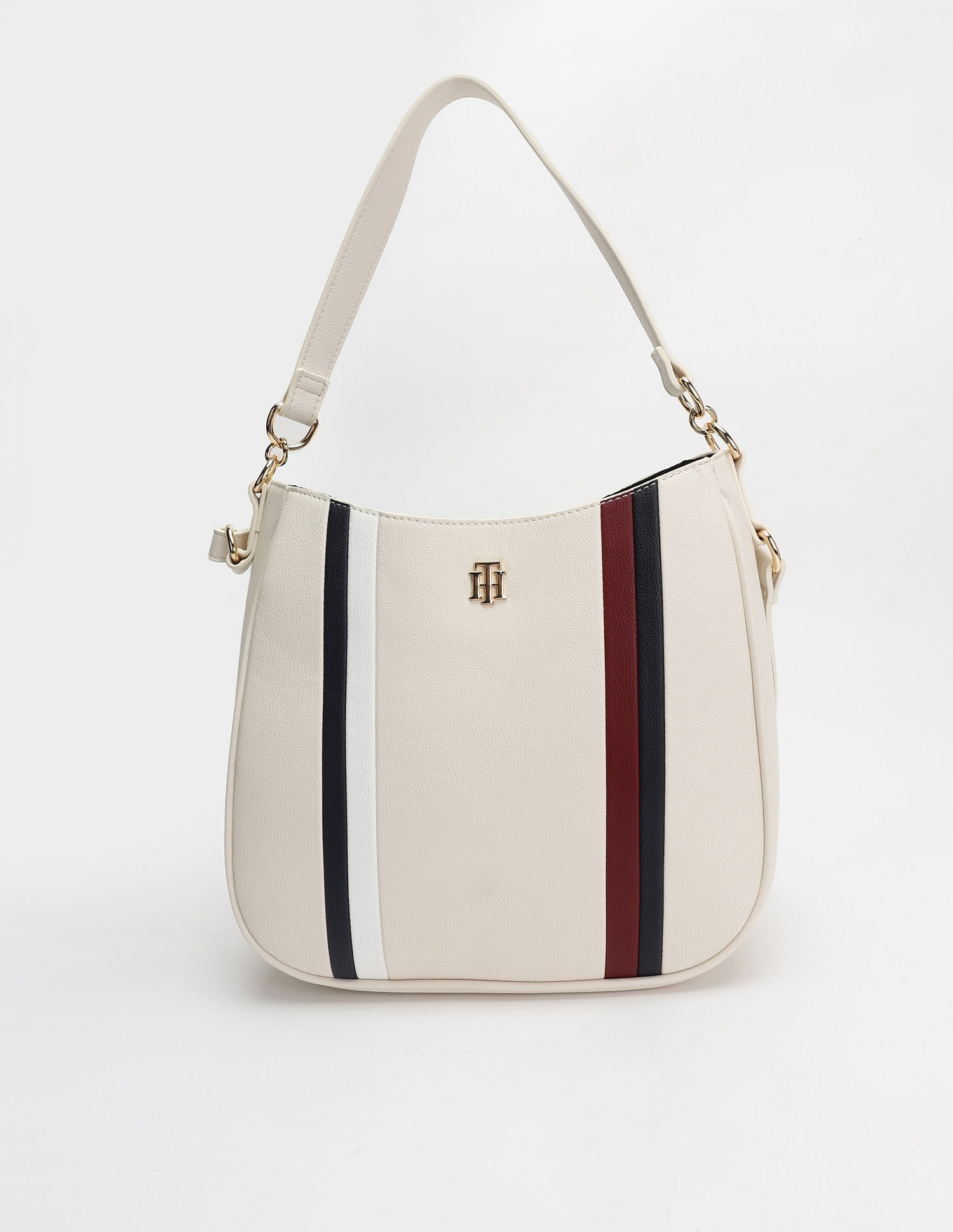 Tommy Hilfiger Striped Beige Pu Handbag