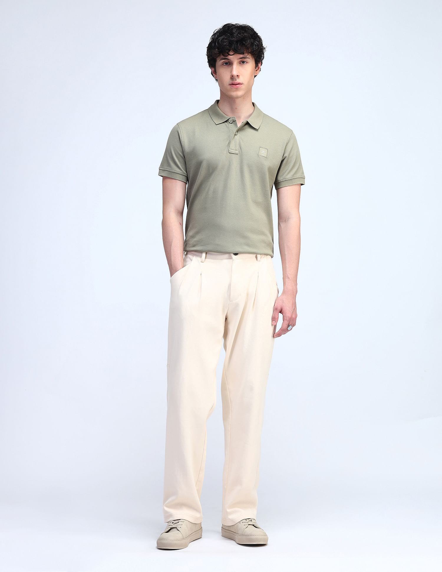Flying Machine Textured Cotton Polo Shirt