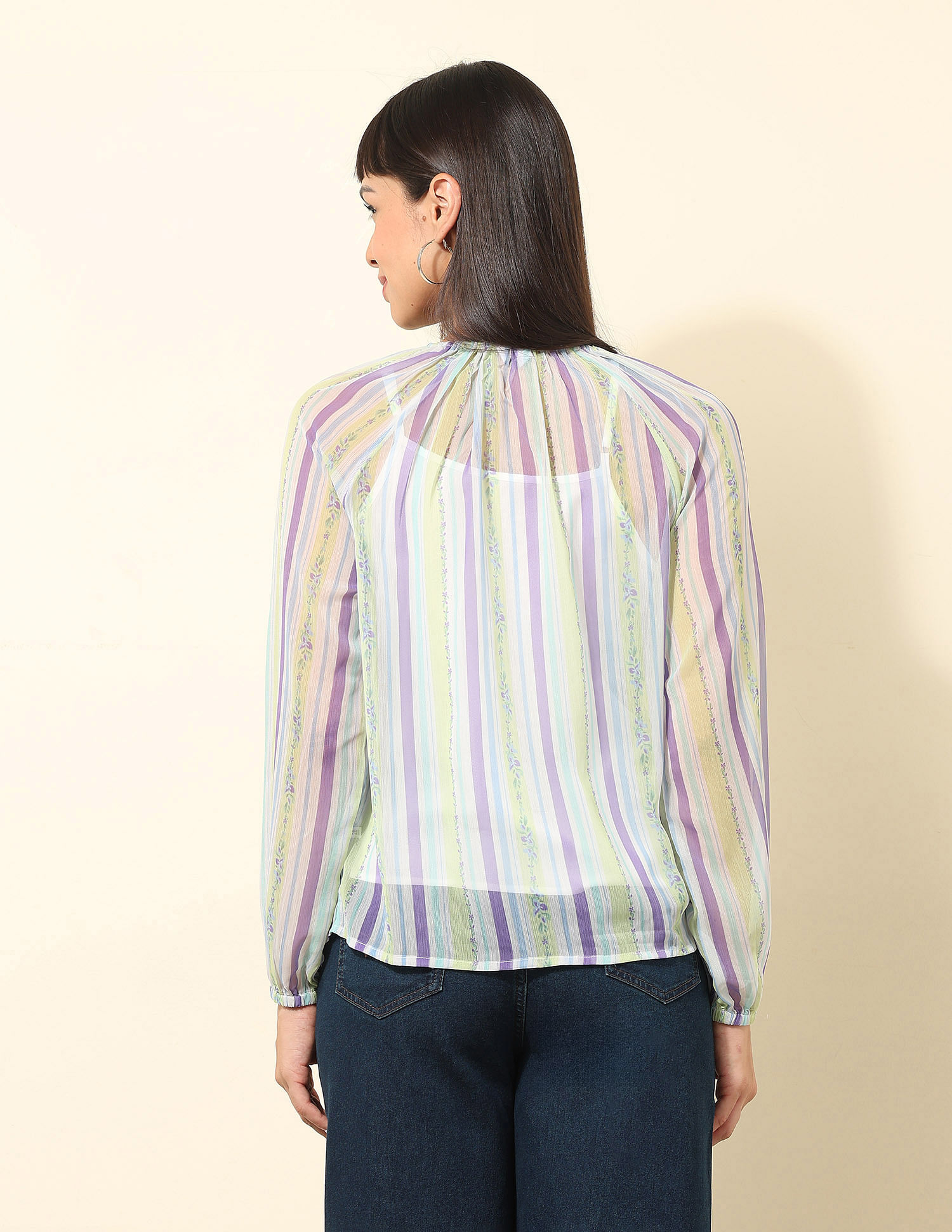 U.S. Polo Assn. Women Chiffon Sheer Vertical Striped Top