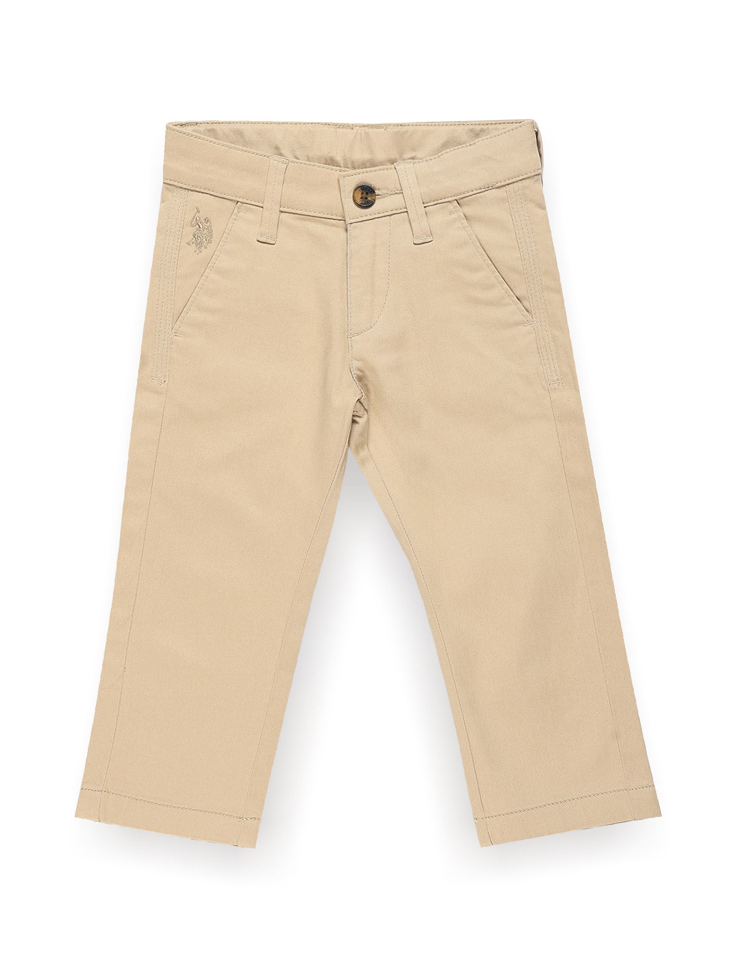 U.S. Polo Assn. Kids Boys Cotton Stretch Solid Trousers