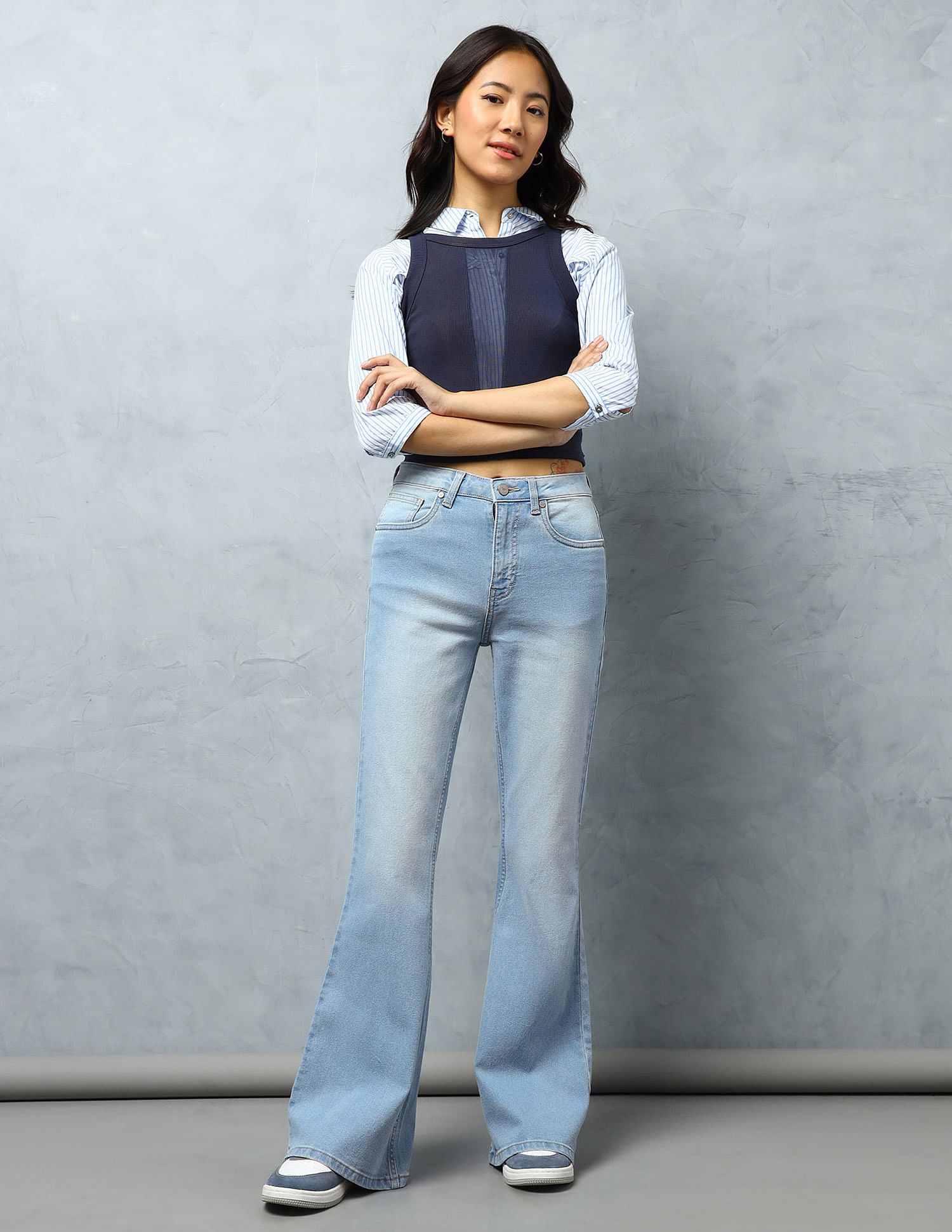 Flying Machine Women Ultra Wide Flare Mid Rise Jeans