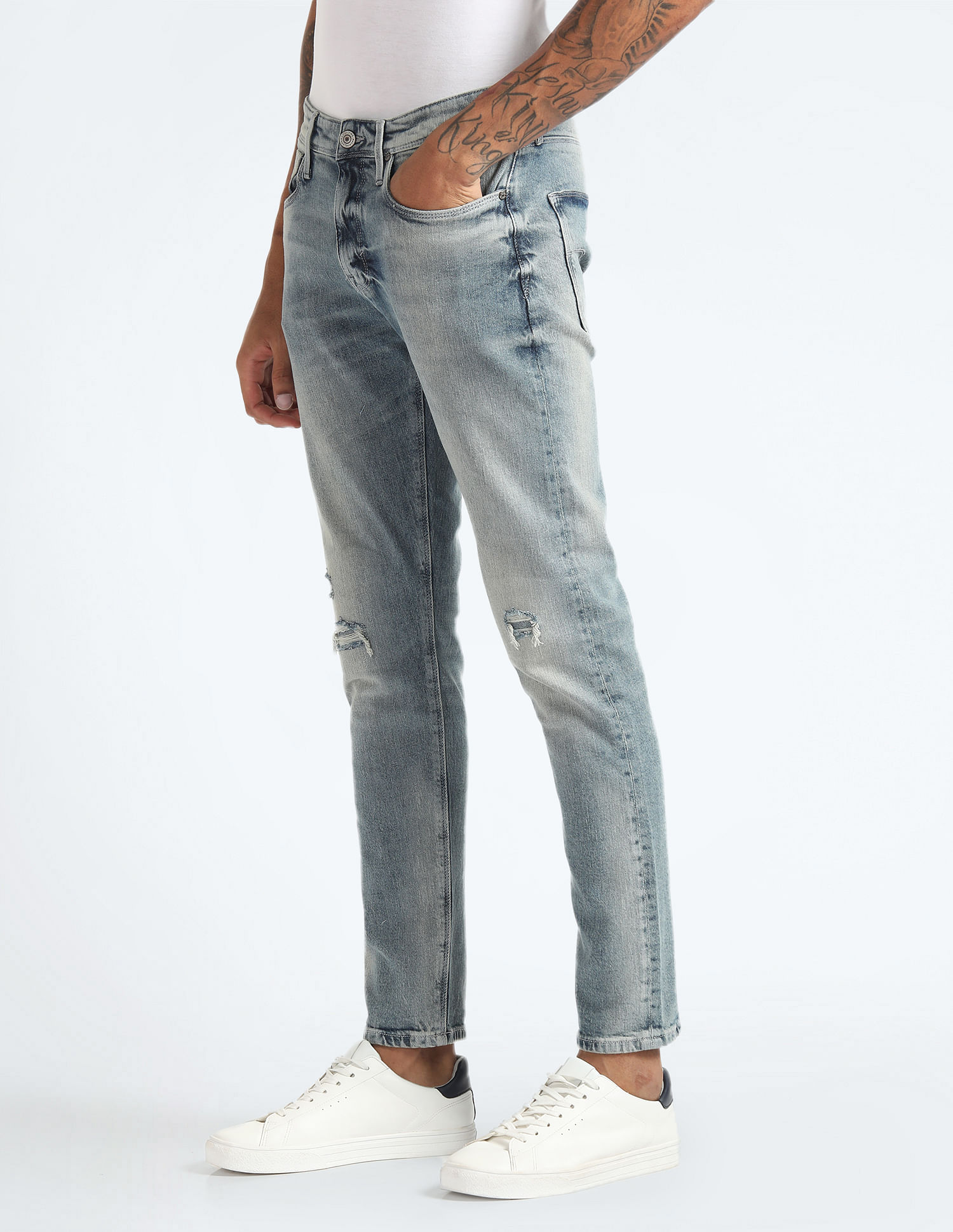 Flying Machine Slash Slim Tapered Fit Italian Jeans