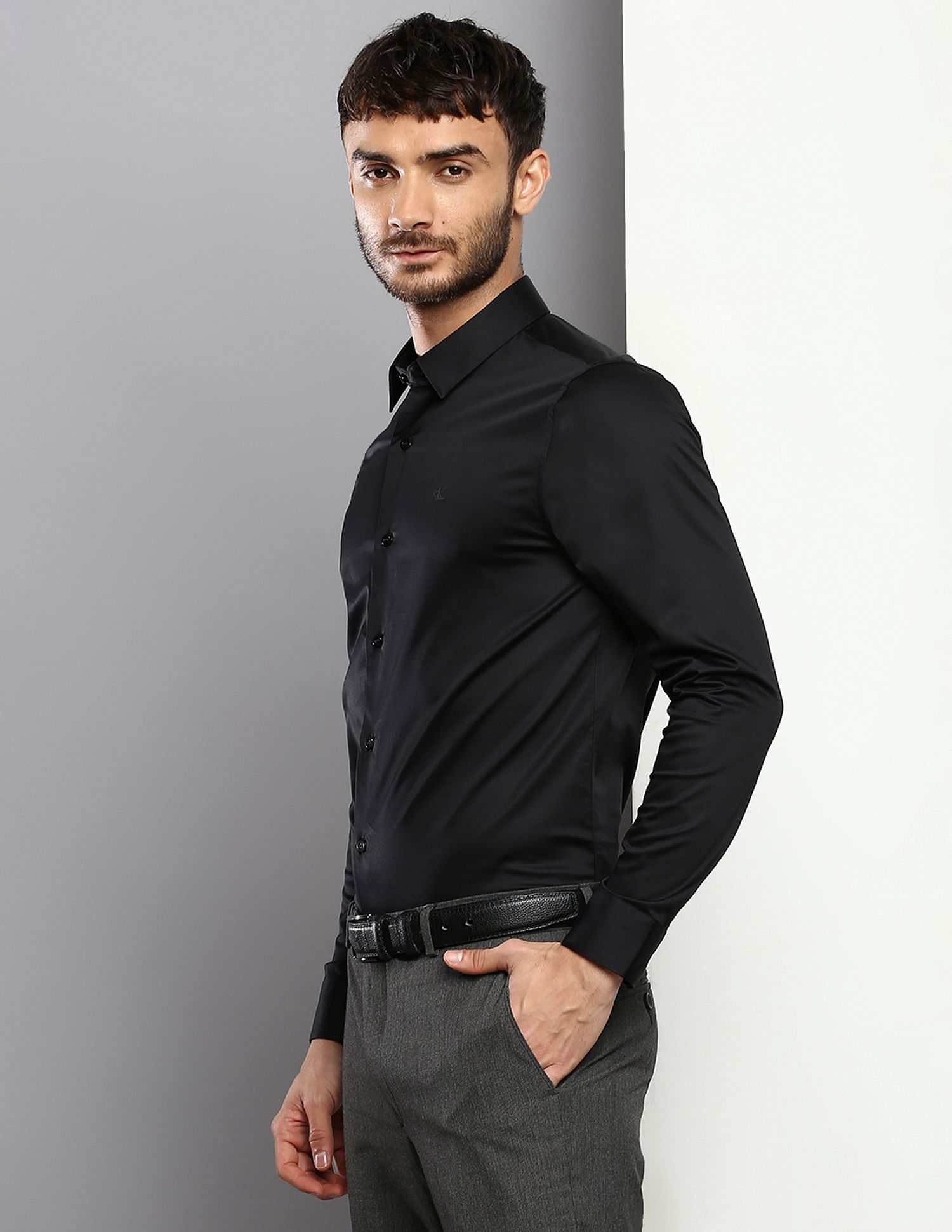 Calvin Klein Jeans Stretch Satin Solid Casual Shirt