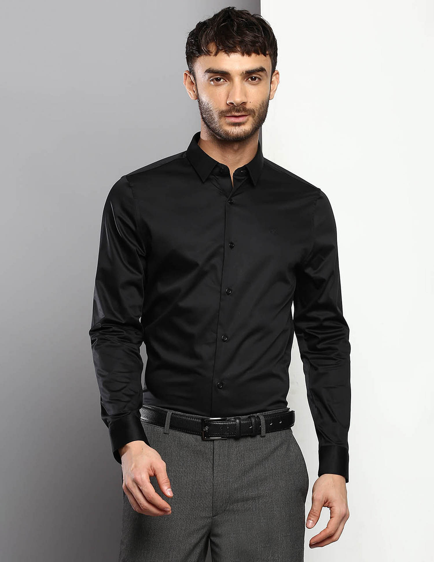Calvin Klein Jeans Stretch Satin Solid Casual Shirt