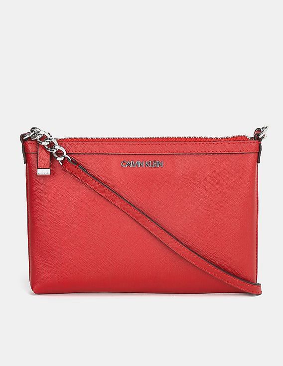 Buy Calvin Klein Women Beige Chain Trim Strap Monogram Sling Bag - NNNOW.com