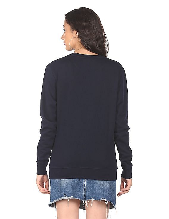Aeropostale Women Navy Crew Neck Brand Print Sweatshirt