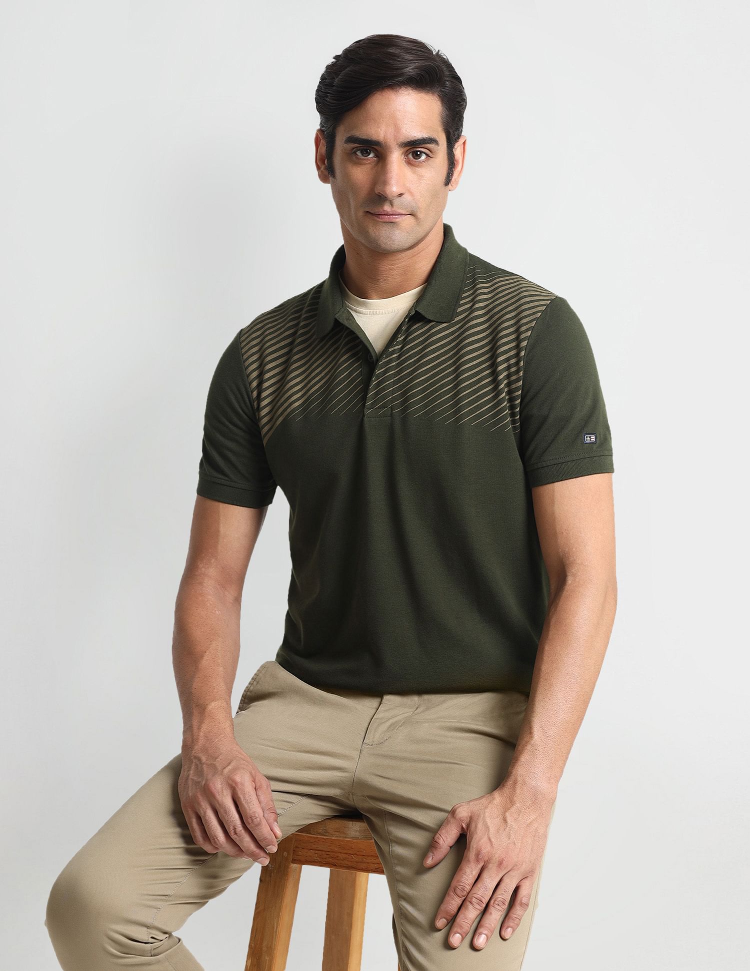 Arrow Sport Diagonal Stripe Pique Polo Shirt
