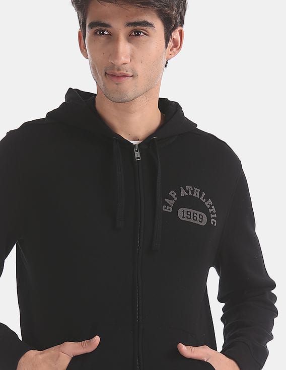 Buy GAP Men Men Black Athletic Logo Full-Zip Hoodie - NNNOW.com