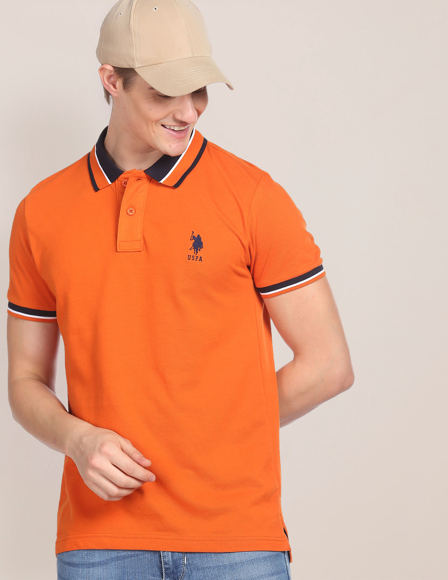 U.S. Polo Assn. Striped Collar Slim Fit Polo Shirt