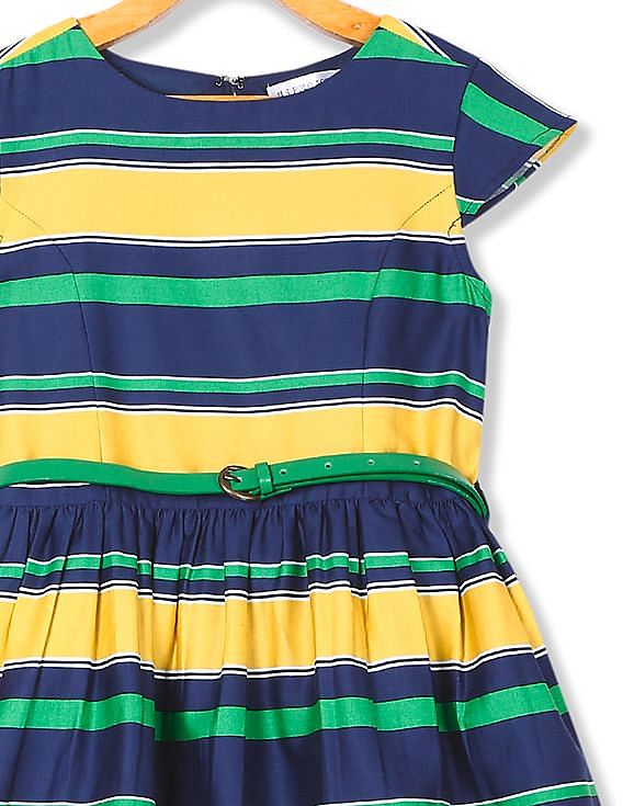 U.S. Polo Assn. Kids Girls Striped Fit And Flare Dress