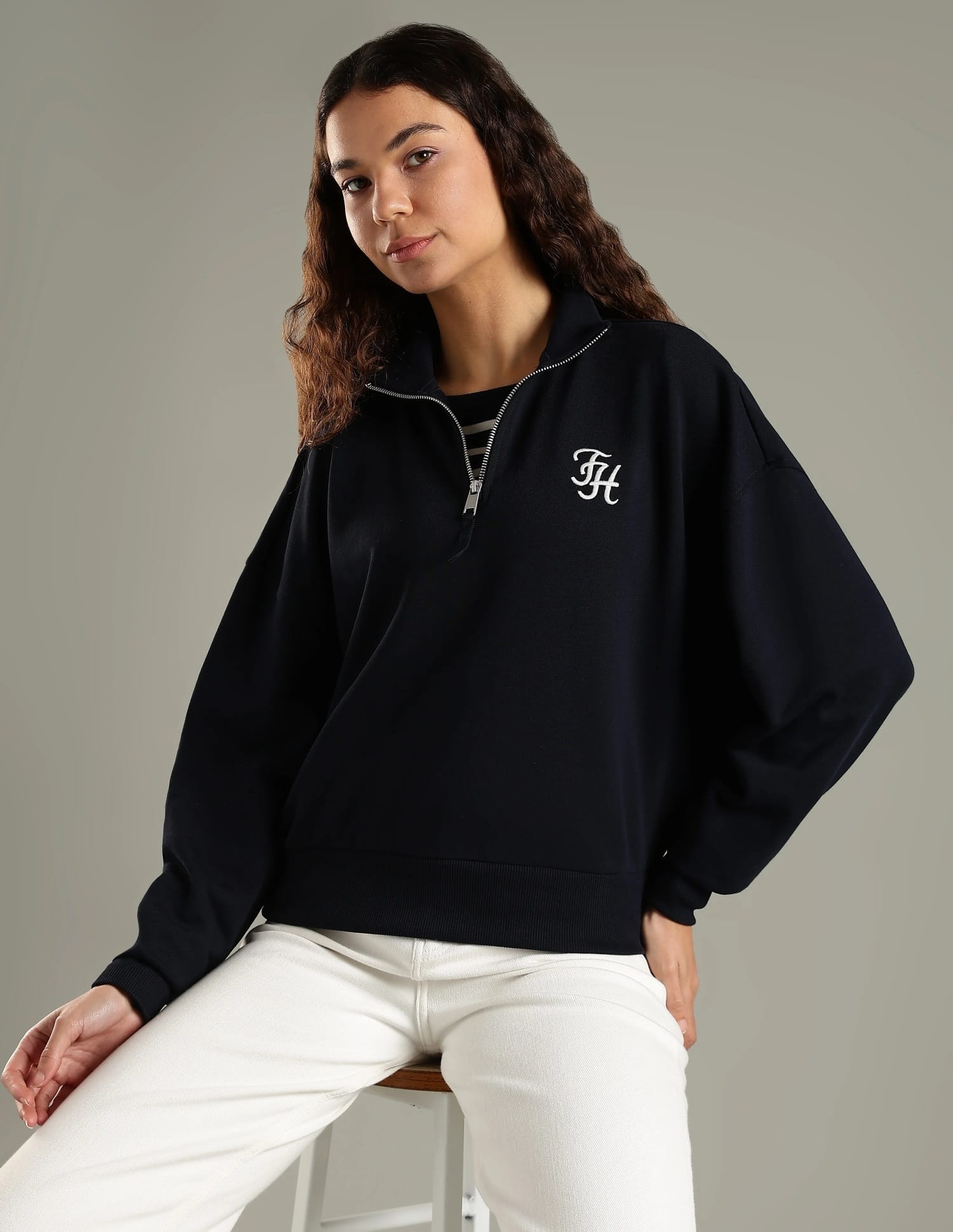 Buy Tommy Hilfiger Regular Fit Cotton Half-Zip Neck Sweatshirt