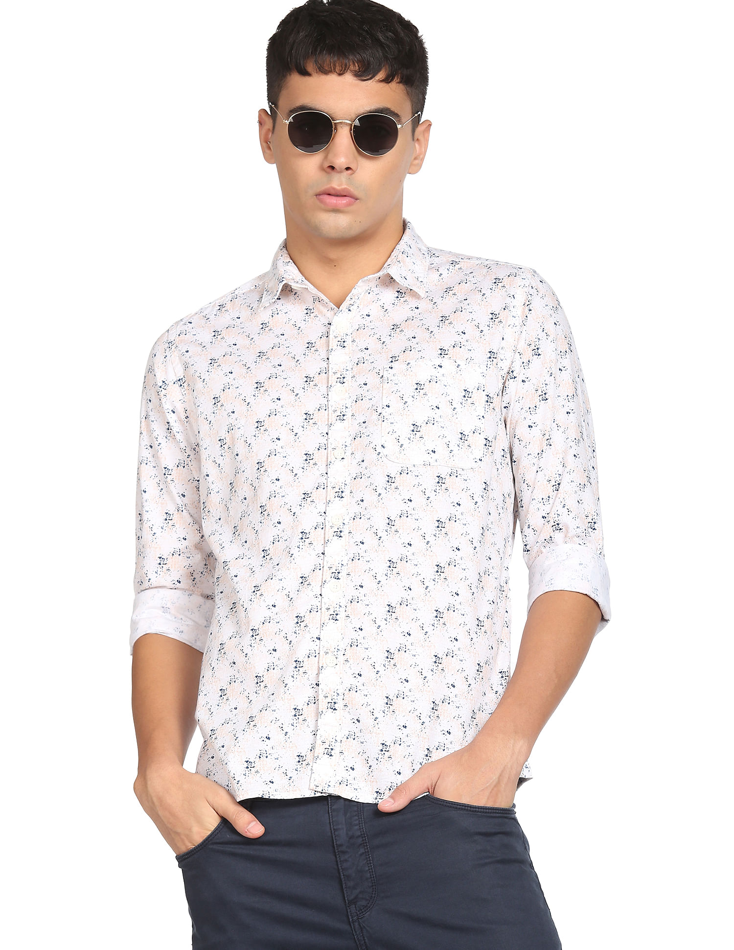 Flying Machine Abstract Print Pure Cotton Shirt