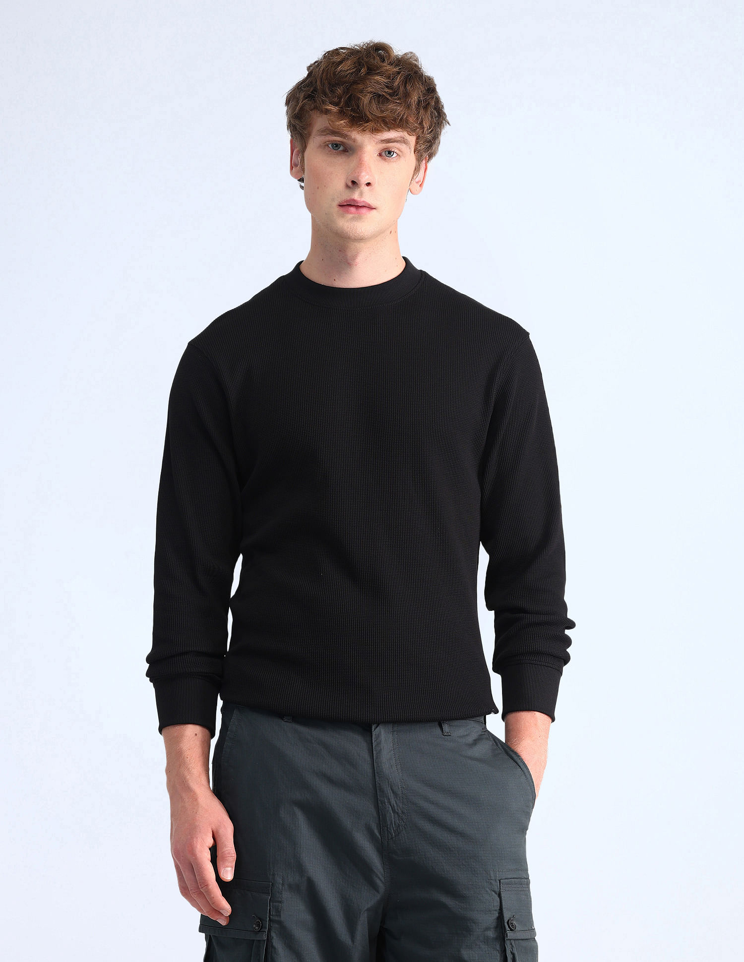 Flying Machine Solid Crew Neck Sweatshirt