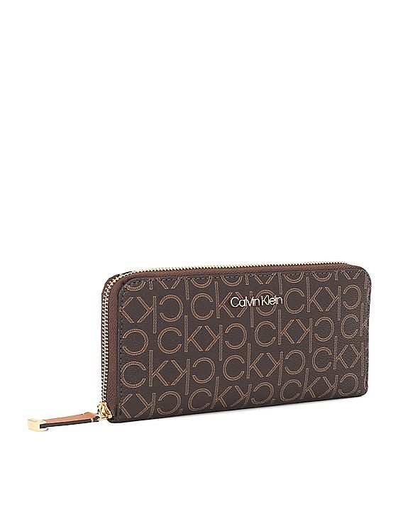 Buy Calvin Klein Women Brown Zip Around Monogram Wallet 