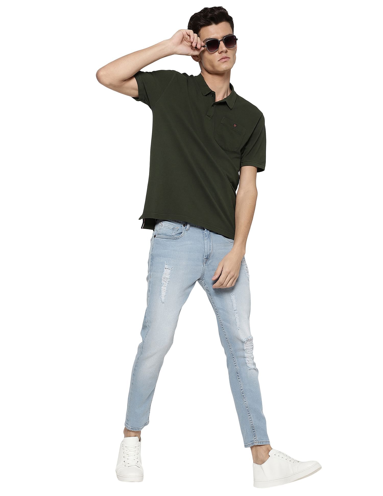 AD by Arvind Cotton Solid Polo Shirt