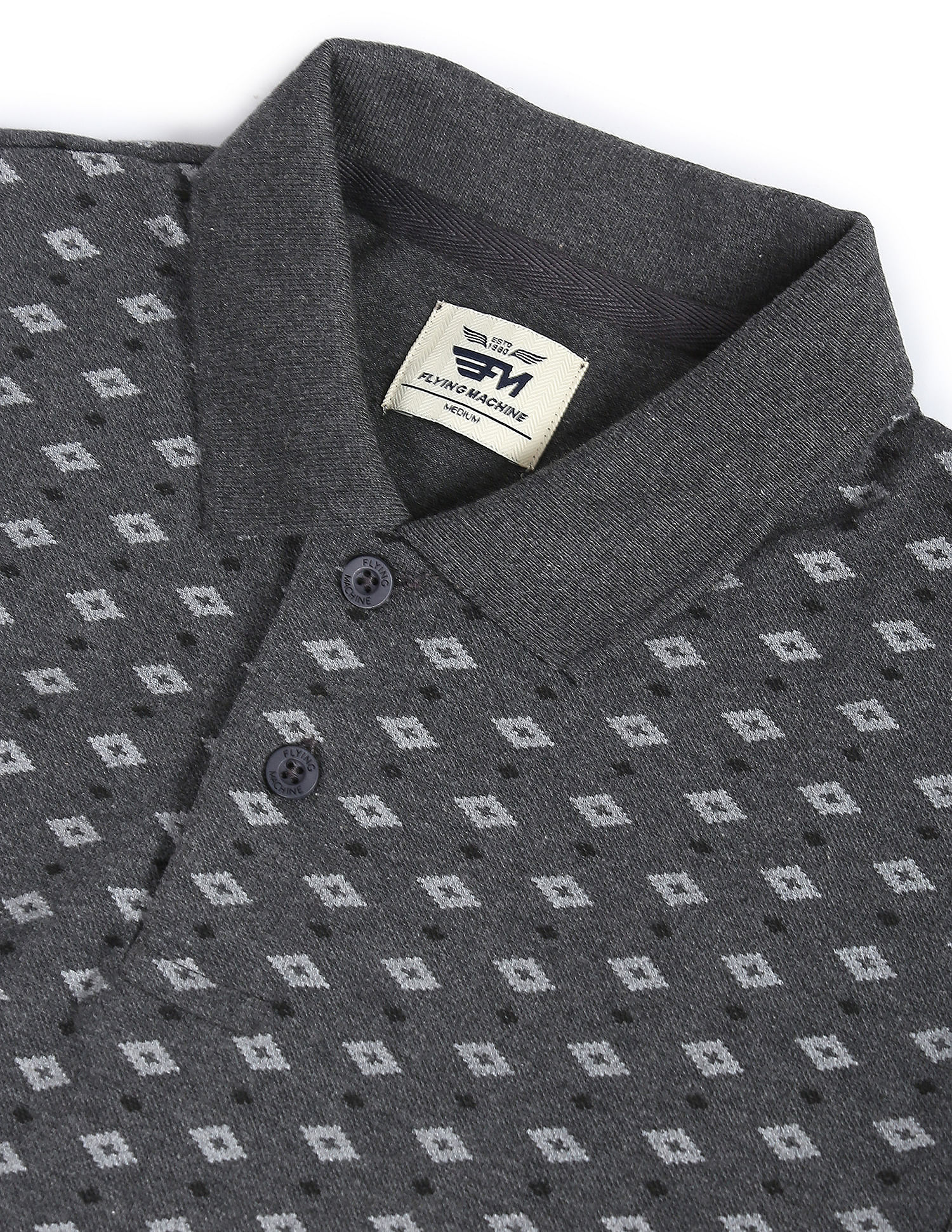 Flying Machine Geometric Print Pique Polo Shirt