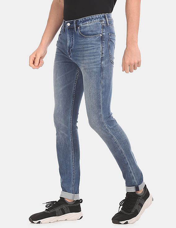 Calvin Klein Men Blue Skinny Fit Stone Wash Four-Way Stretch Jeans
