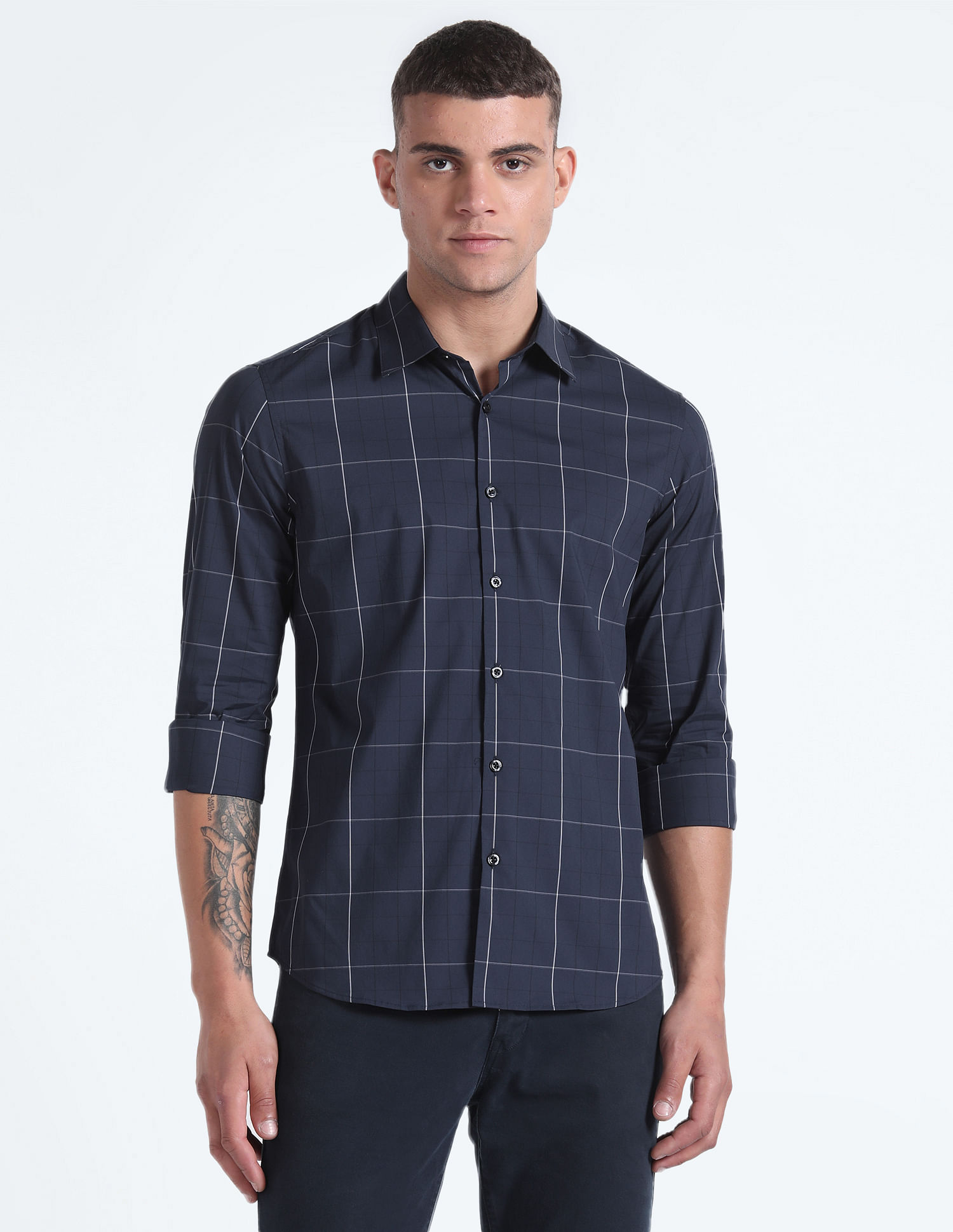 Flying Machine Windowpane Check Slim Fit Shirt