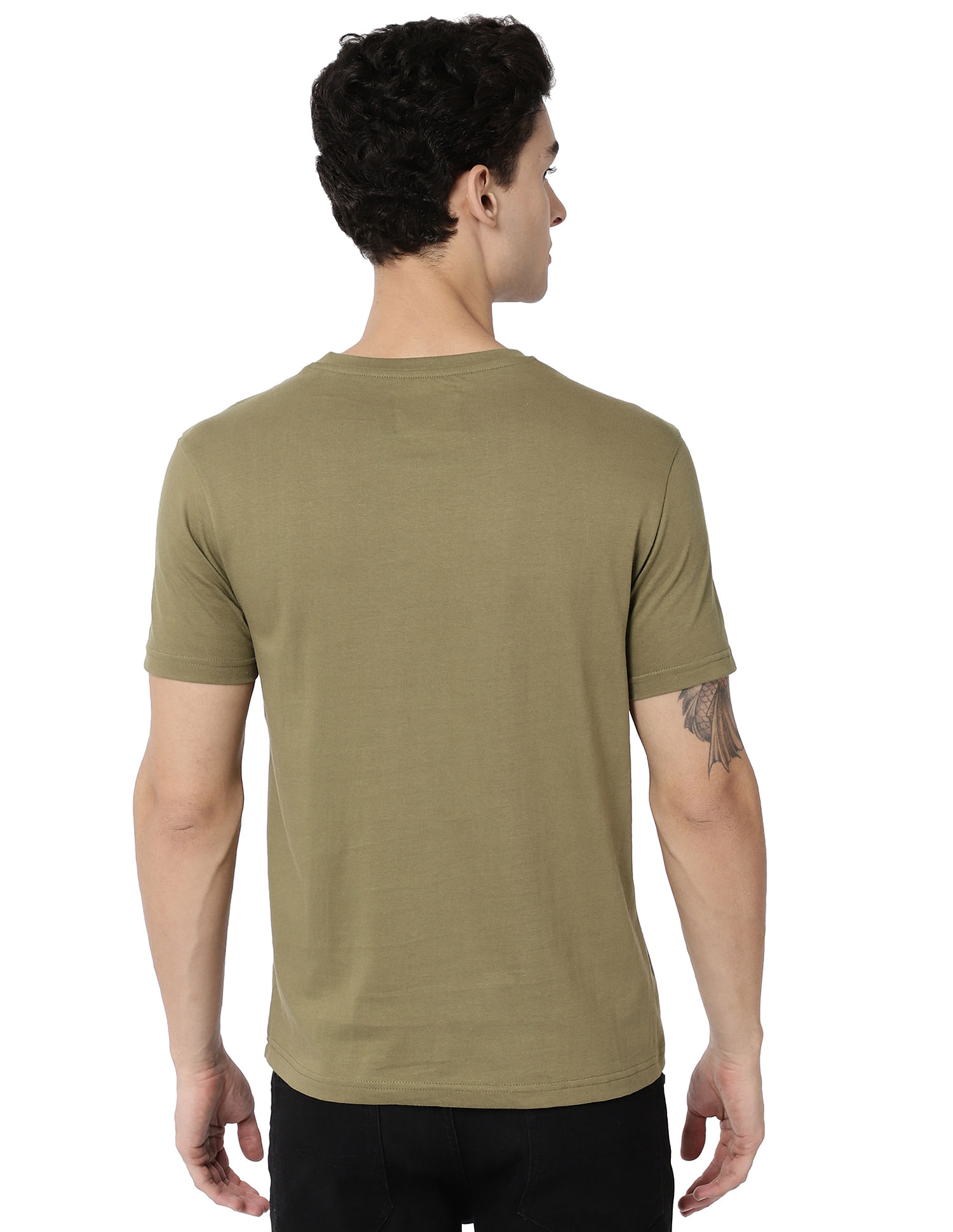 AD by Arvind Crew Neck Solid Cotton T-Shirt