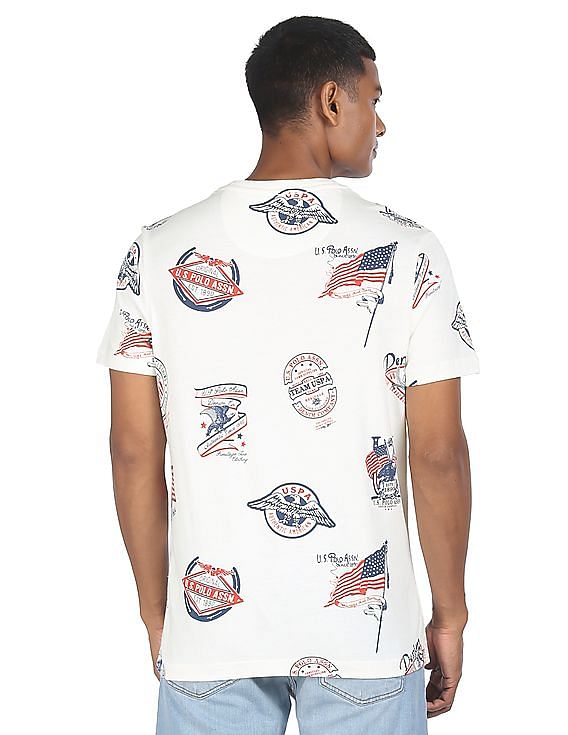 U.S. Polo Assn. Denim Co. Men White Crew Neck Brand Print T-Shirt
