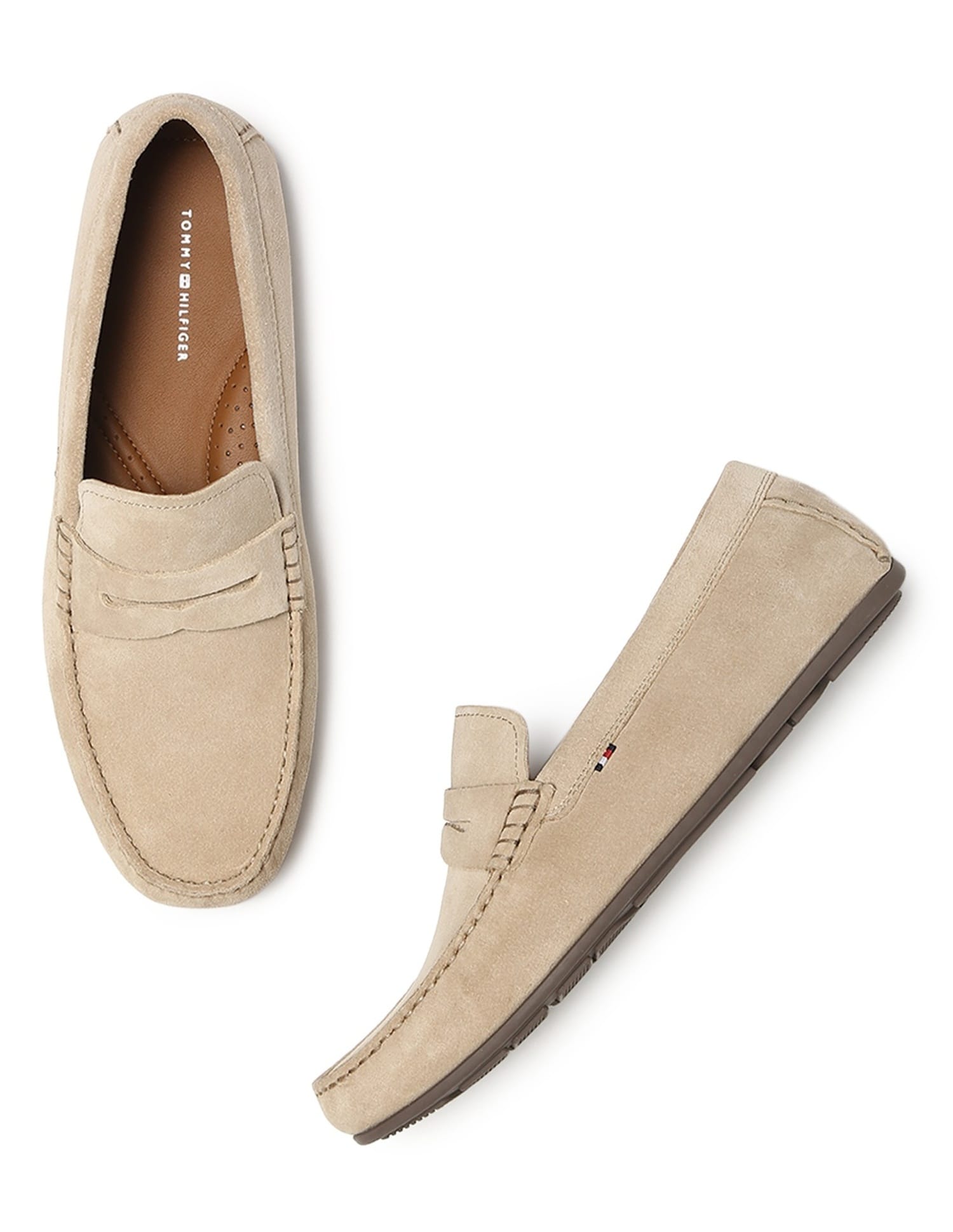 Buy Tommy Hilfiger Solid Beige Leather Loafers - Main Image