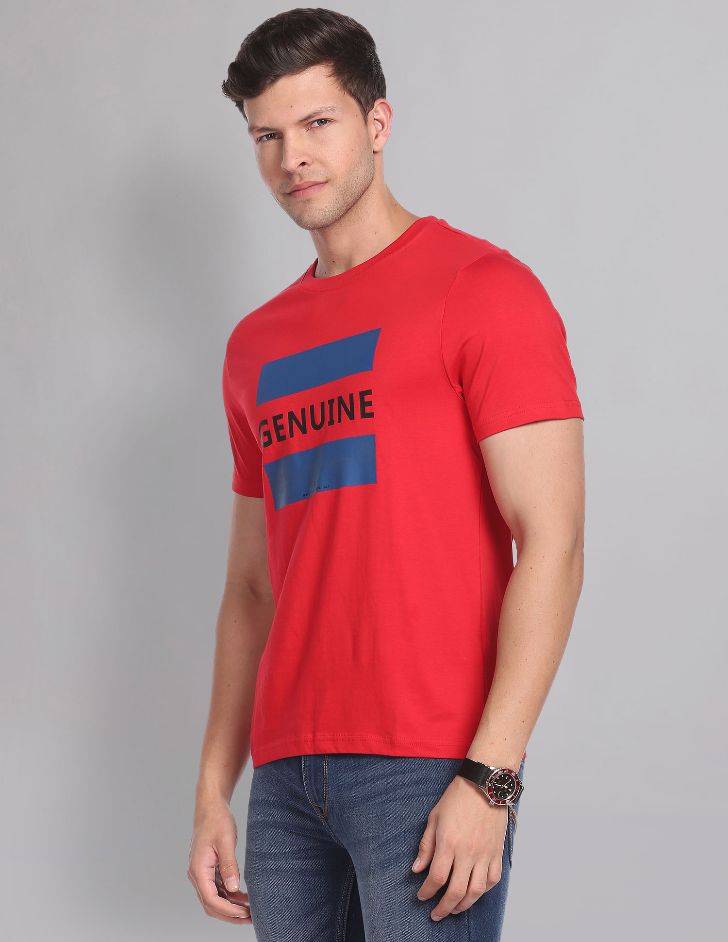 AD by Arvind Crew Neck Graphic Print T-Shirt