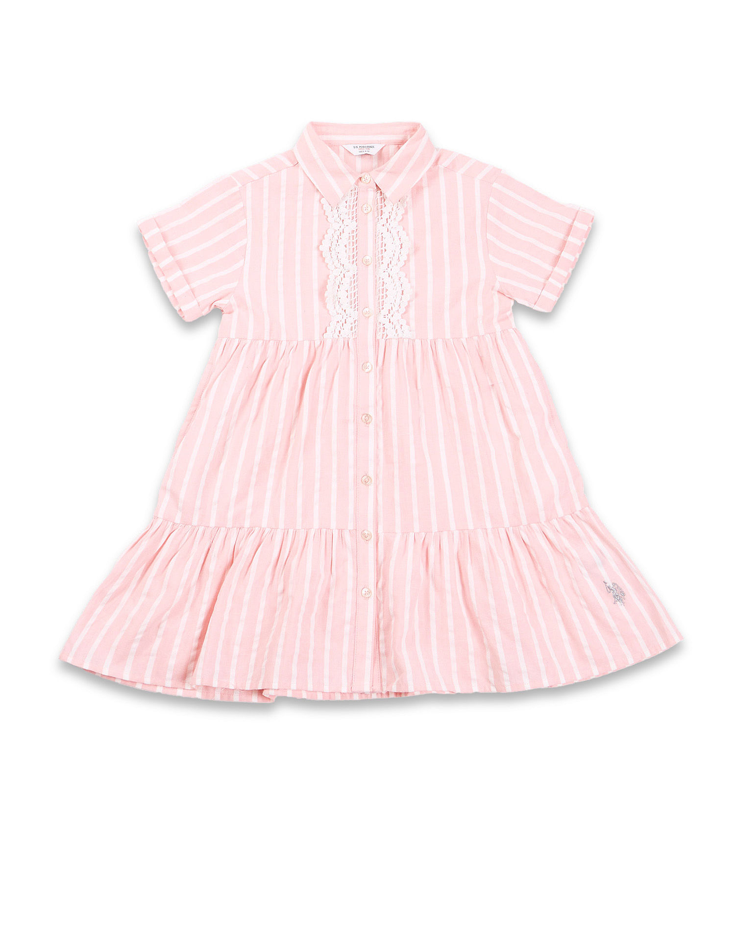 U.S. Polo Assn. Kids Girls Vertical Stripe Cotton Dress