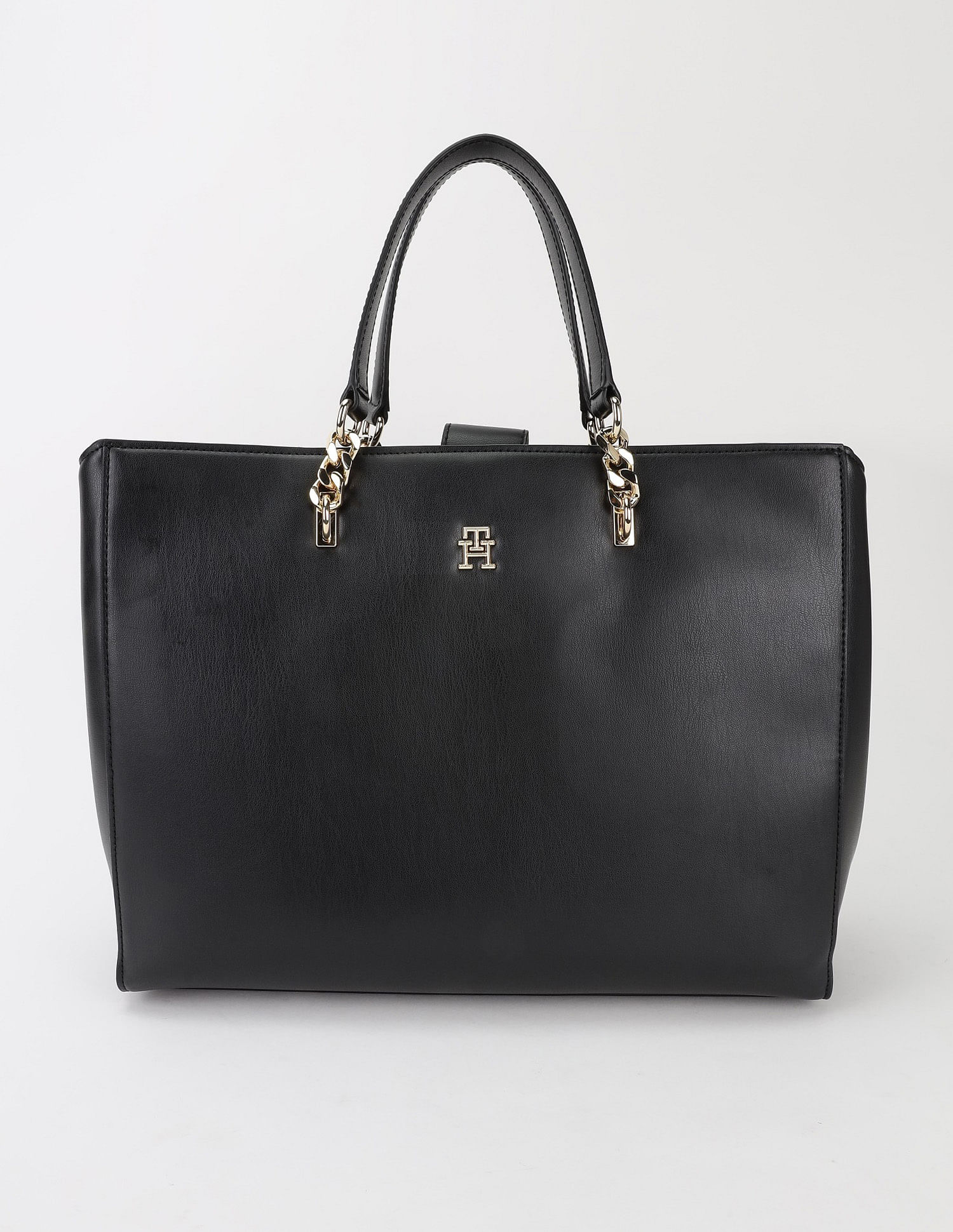 Tommy Hilfiger Solid Black Pu Handbag