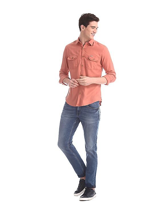 denim orange shirt