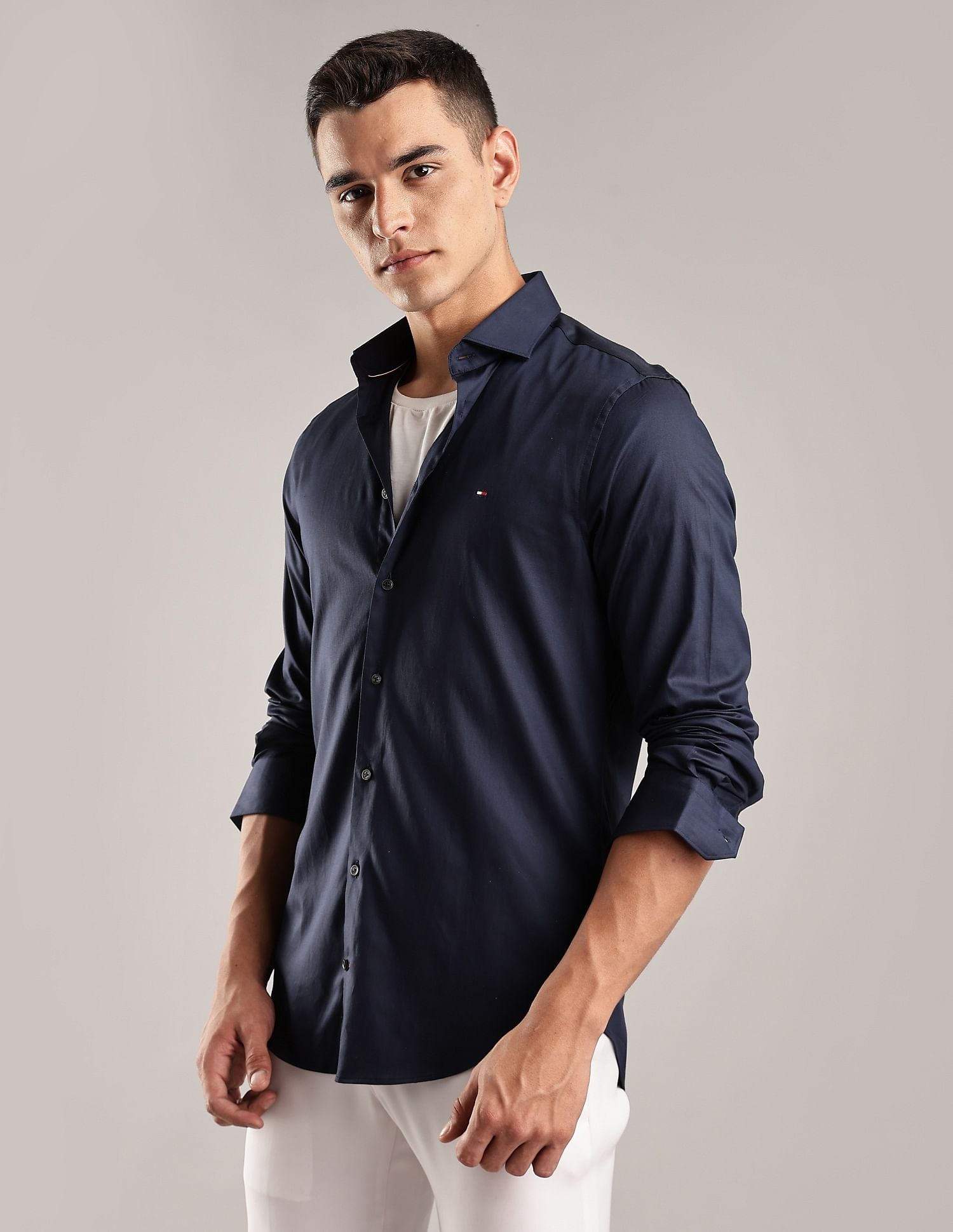 Tommy Hilfiger Solid Slim-Fit Cotton Shirt