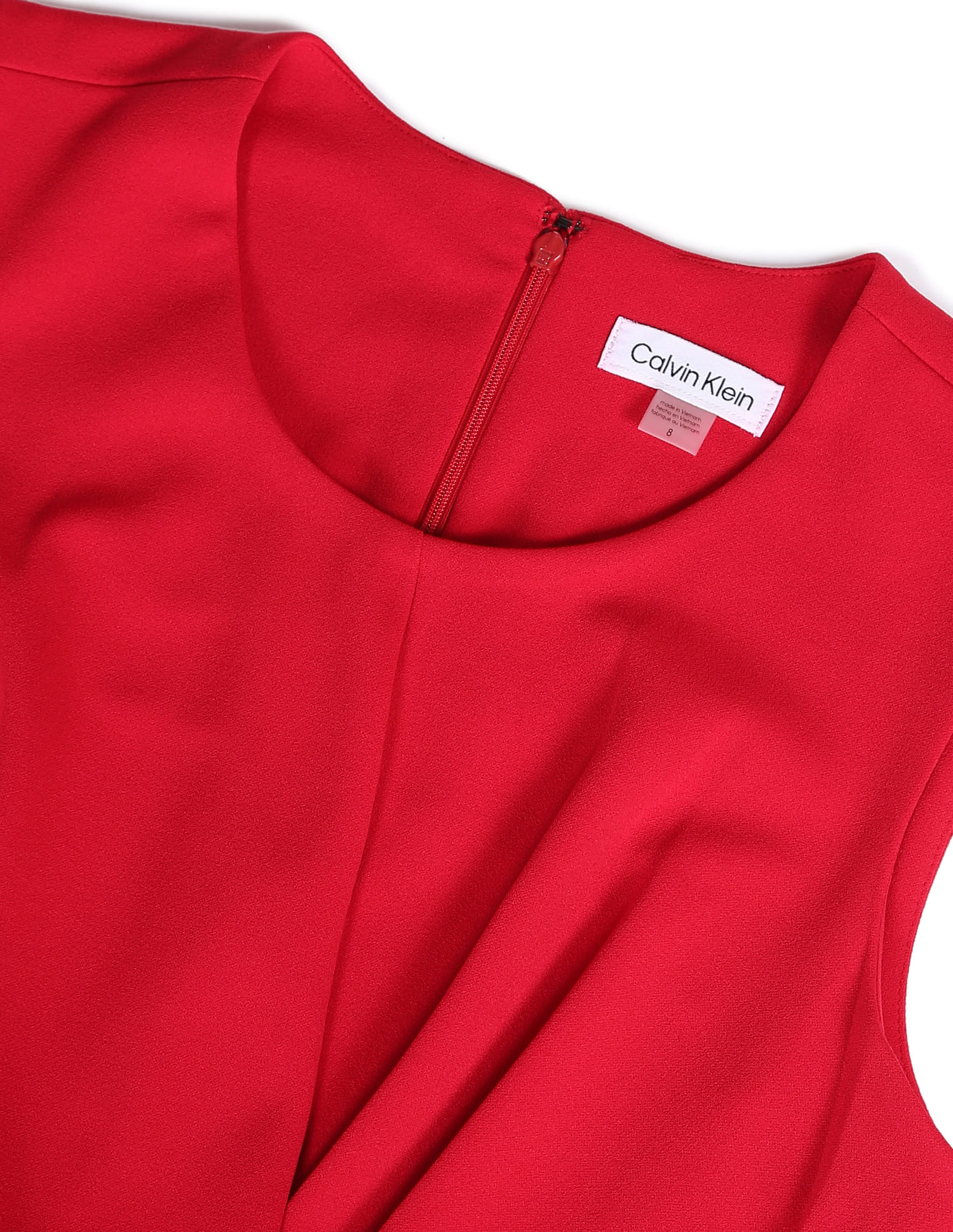 Buy Calvin Klein Women Red Solid A-line Belted Dress