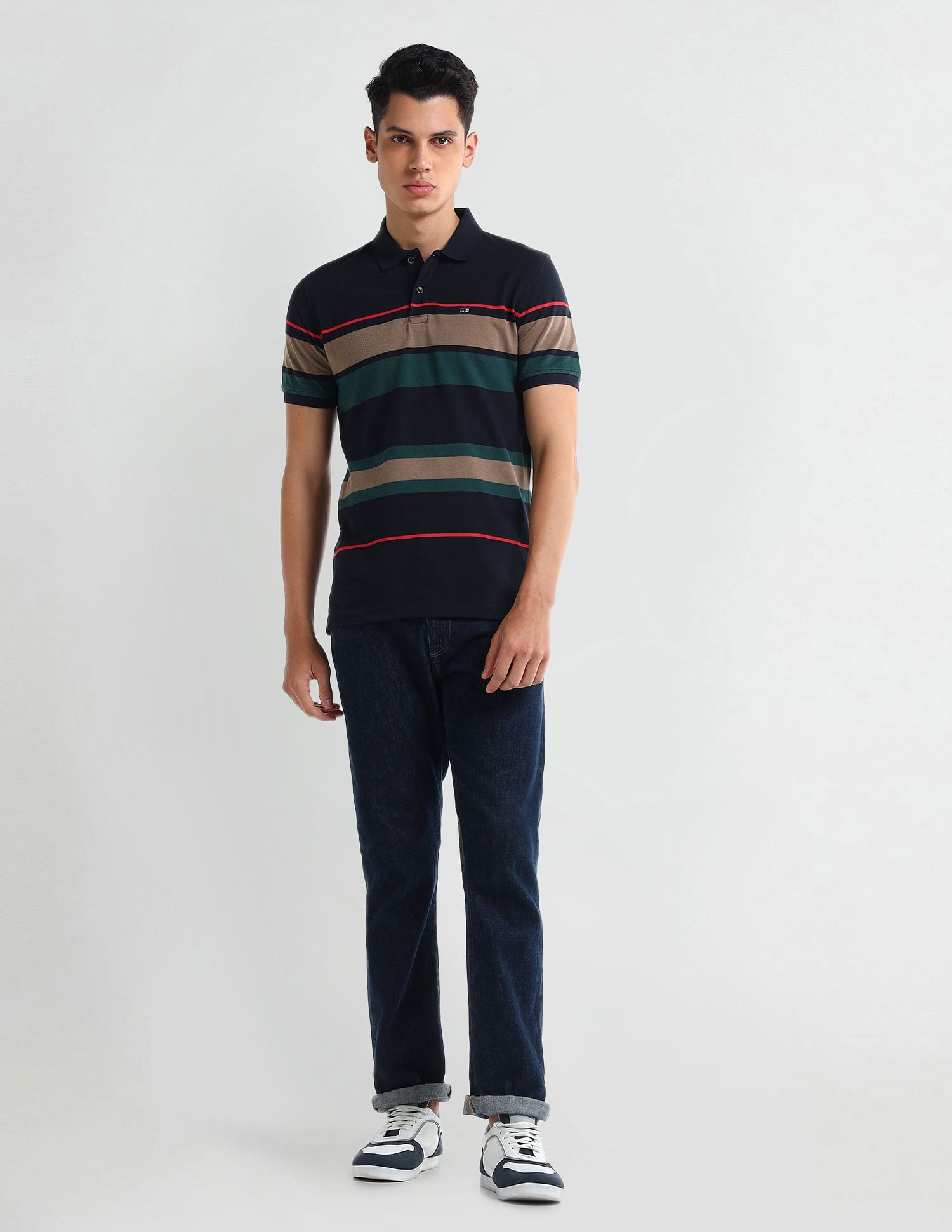 Arrow Sport Dynamax Horizontal Striped Regular Polo Shirt