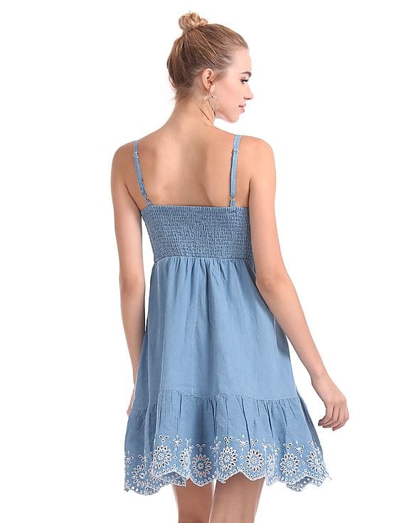 Buy Aeropostale Embroidered Chambray Fit And Flare Dress