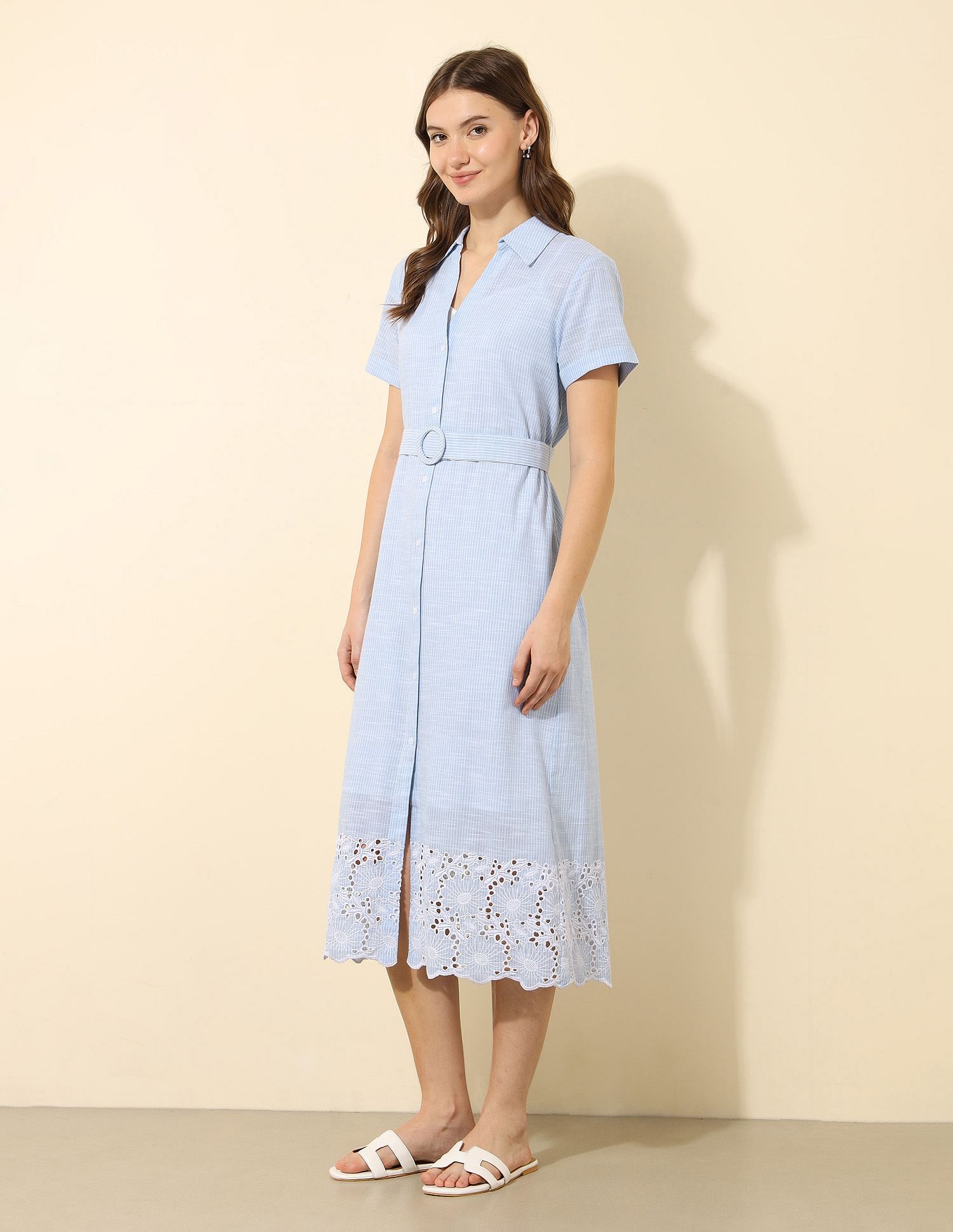 U.S. Polo Assn. Women Schiffli Midi Shirt Dress