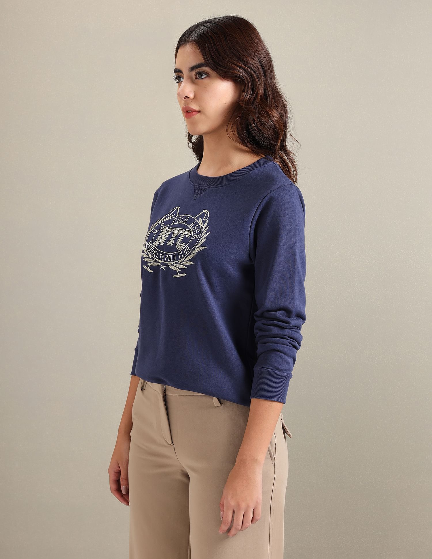 U.S. Polo Assn. Women Metallic Embroidered Logo Sweatshirt