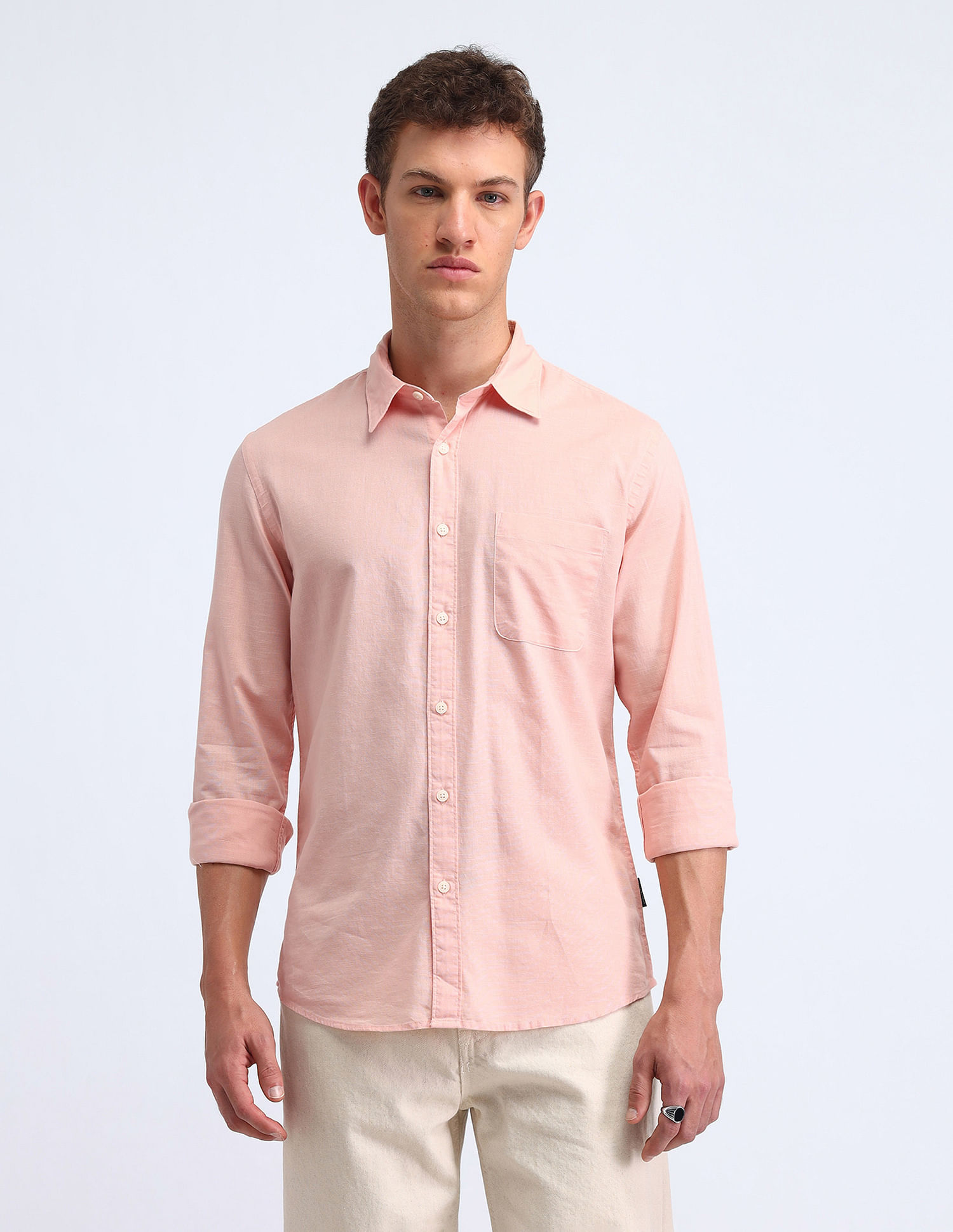 Flying Machine Slim Fit Solid Cotton Shirt