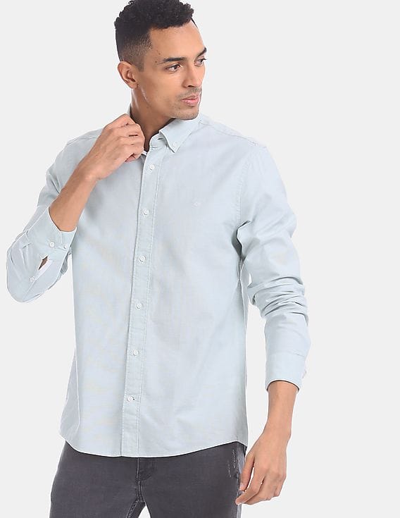 Buy Calvin Klein Men Light Blue Slim Fit Long Sleeve Oxford Casual