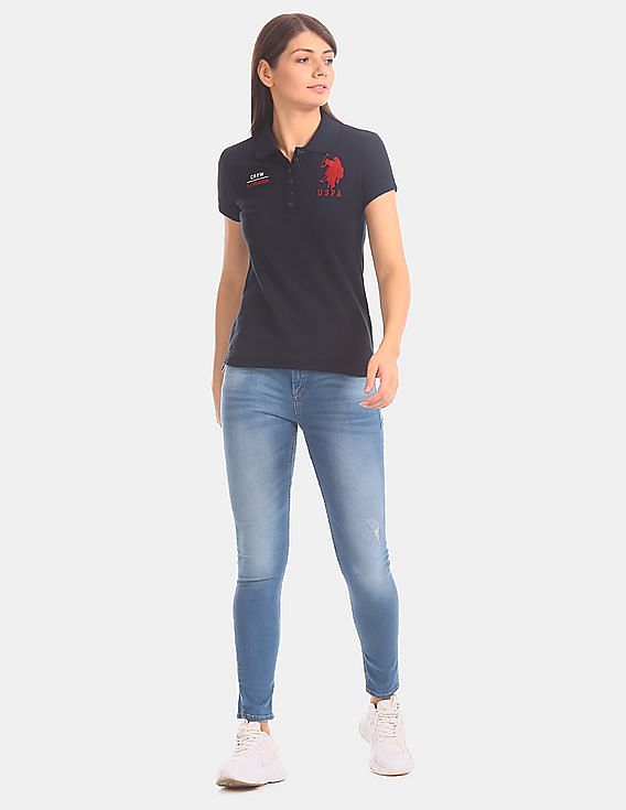 U.S. Polo Assn. Women Solid Cotton Pique Polo Shirt