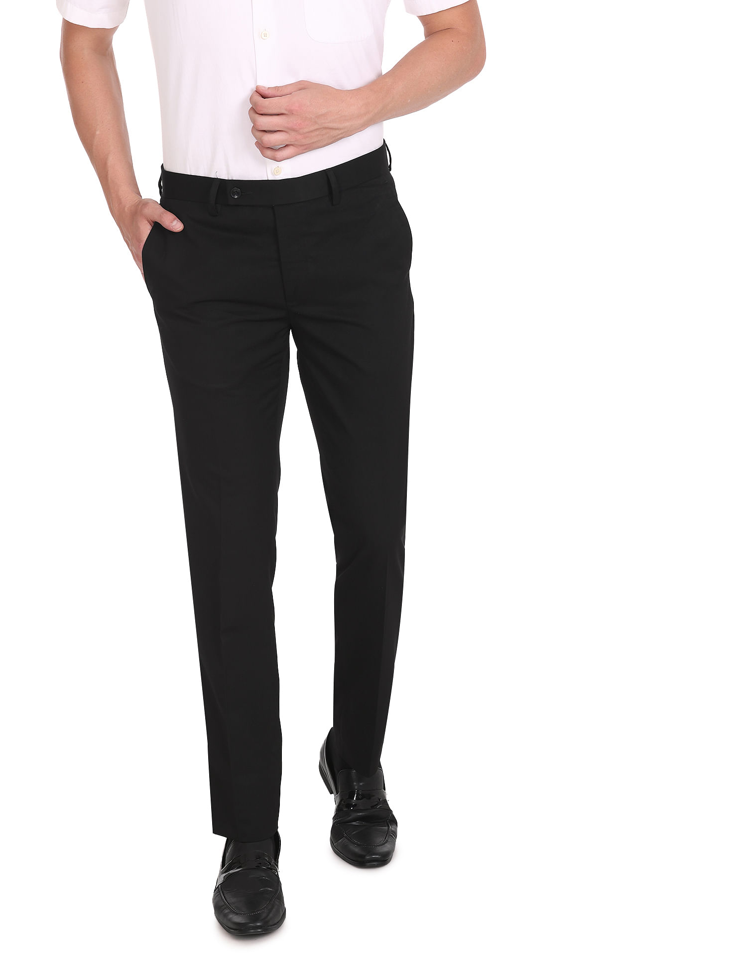 Arrow Solid Tailored Regular Fit Trousers