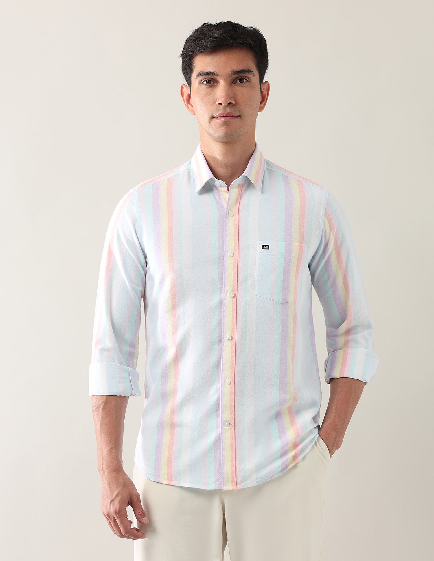 Arrow Sport Vertical Striped Oxford Shirt