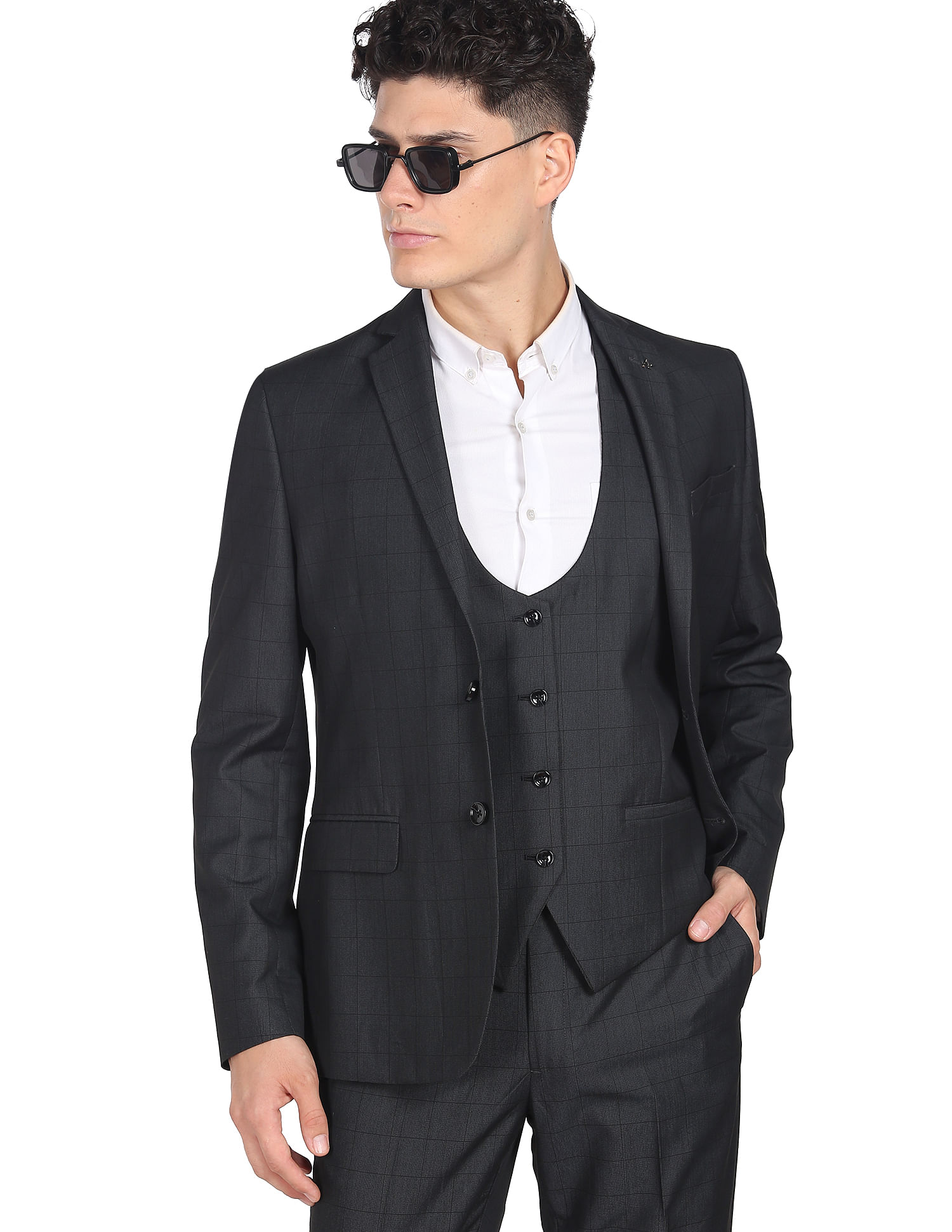 Mens Grey Check Three Piece Suit | Shop Mens 3 Piece Online | Steel and  Jelly
