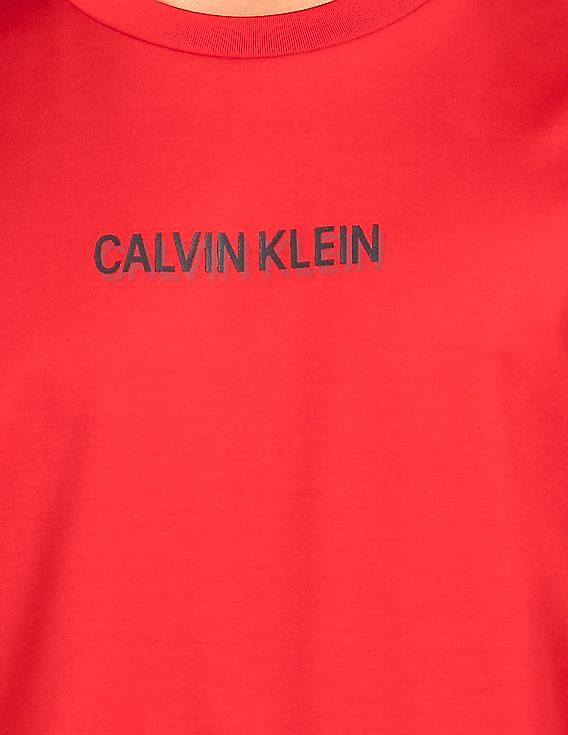 Calvin Klein Men Red Long Sleeve Logo Print T-Shirt