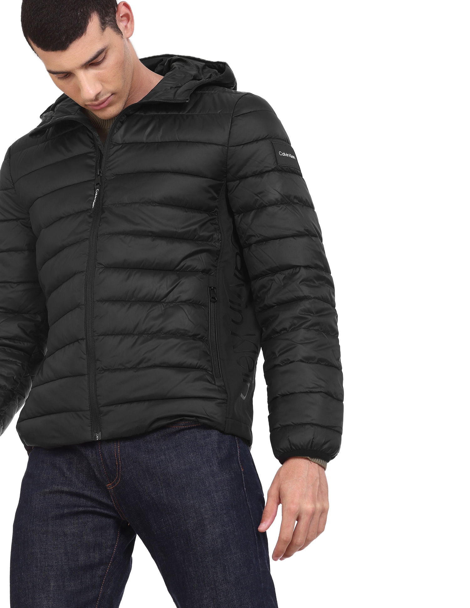 Buy Calvin Klein Men Black Recycled Polyester Hooded Puffer Jacket -  