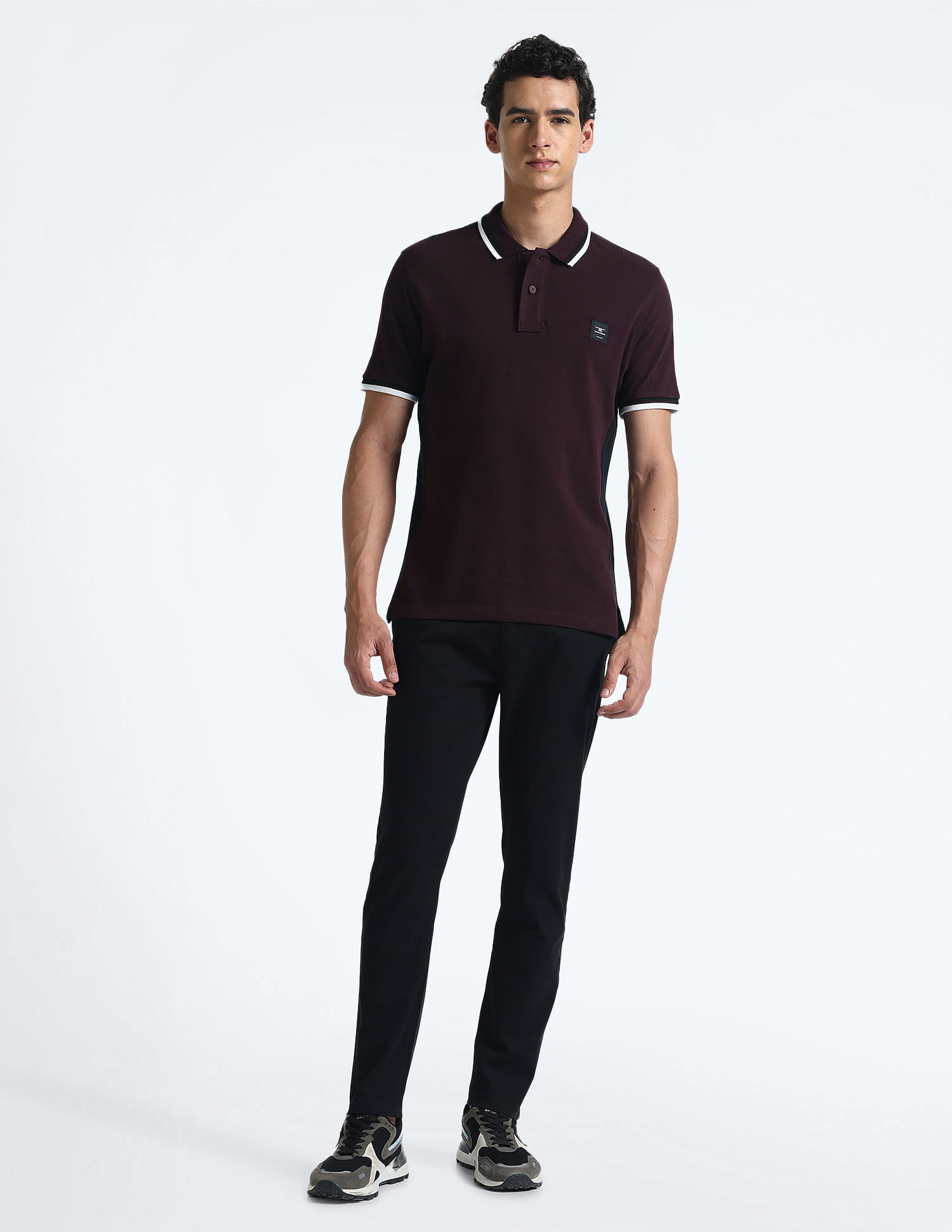 Flying Machine Contrast Panel Pique Polo Shirt