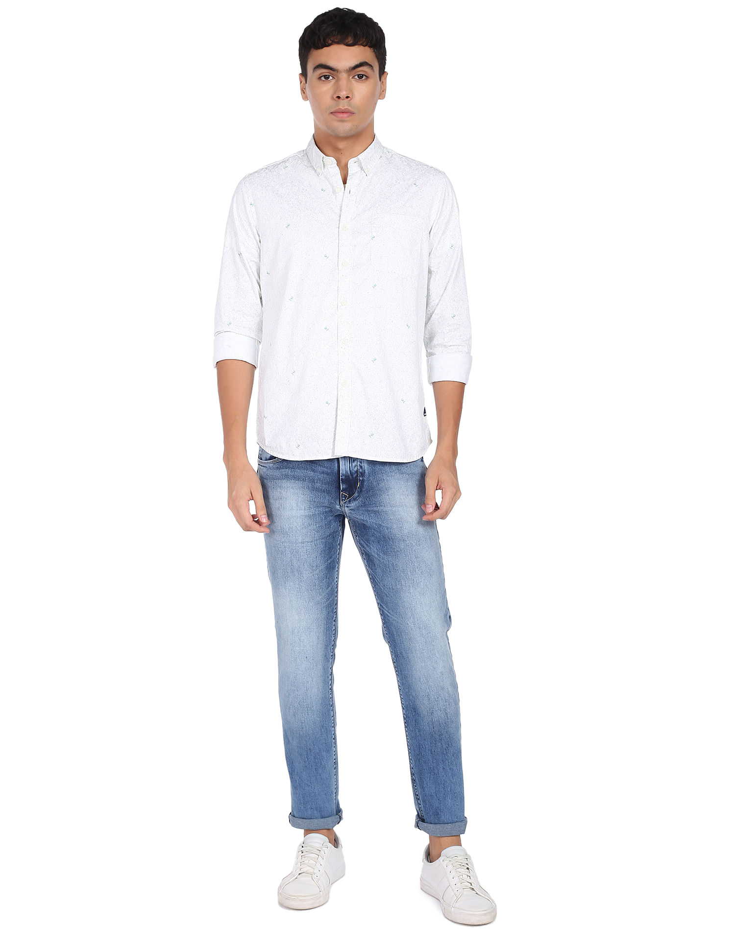 Flying Machine Mid Rise Acid Wash Denim Weave Jeans