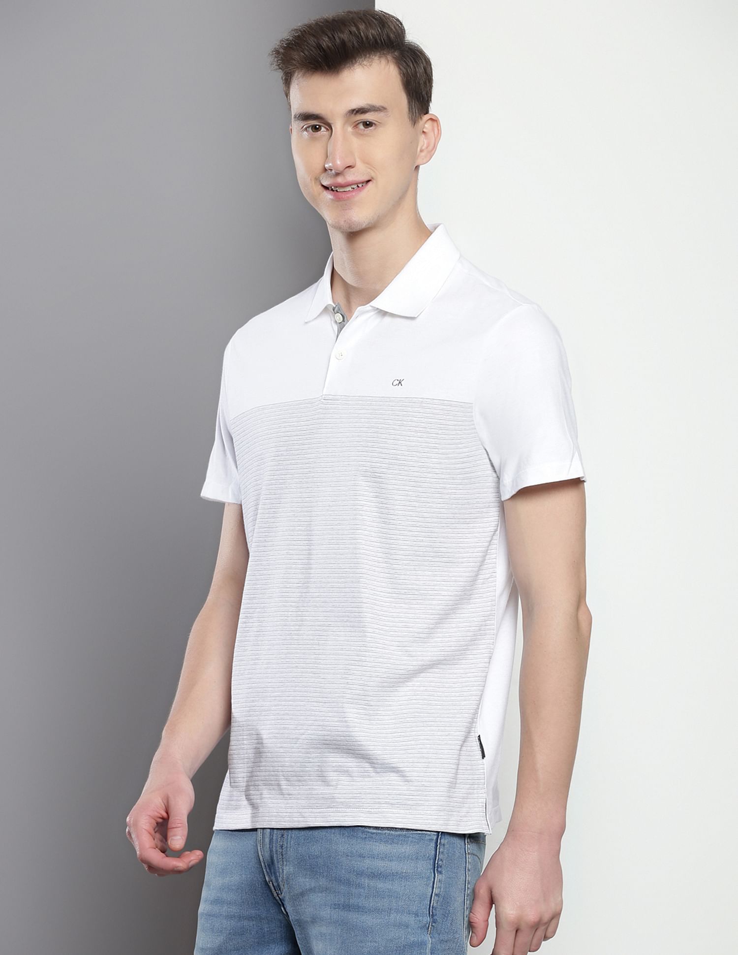 Calvin Klein Engineered Horizontal Stripe Liquid Polo Shirt